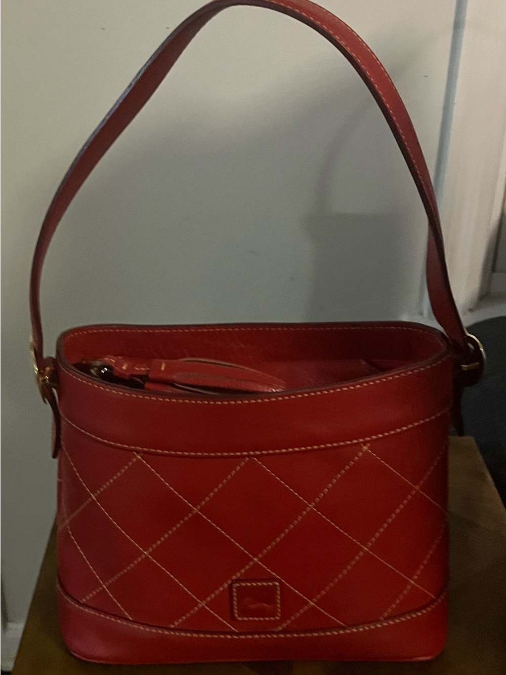Dooney & Bourke Red Quilted Leather Shoulder Bag with Tassel - Picture 3 of 12